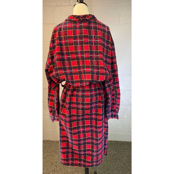 Vintage 1960s Plaid Cotton Flannel Robe XL Red Blue - Picture 9 of 11
